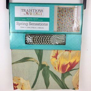 Waverly Shower Curtain Set with Hooks Spring Sensation Floral New